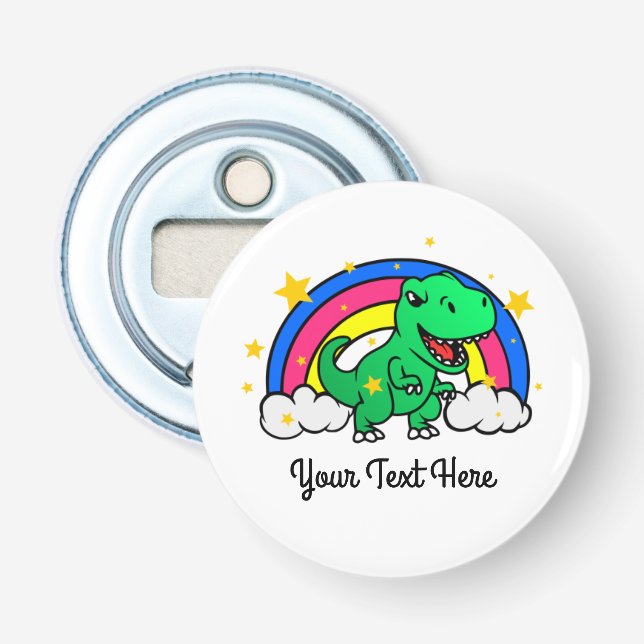 Cute Custom Text Green Dinosaur Rainbow Bottle Opener (Front)