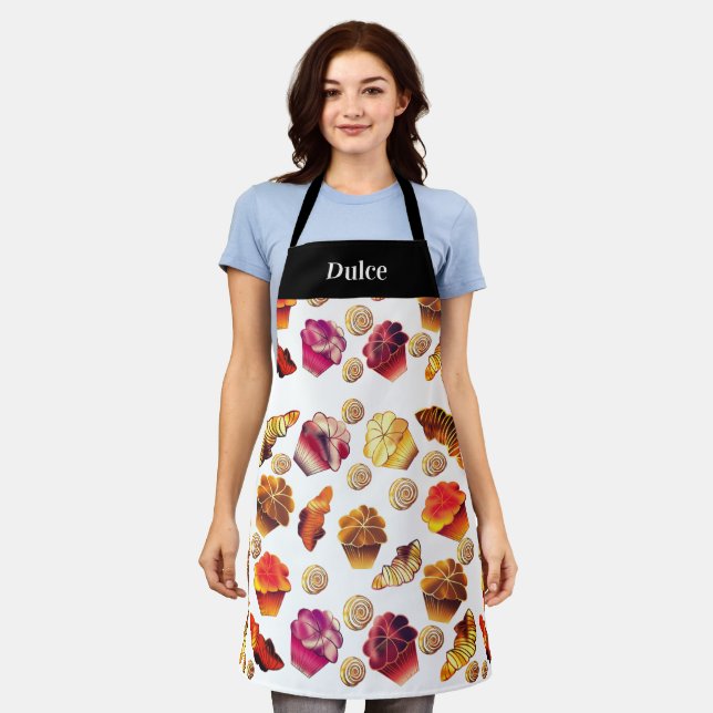 Cute Custom Text Muffins Croissants Cinnamon Rolls Apron (Worn)
