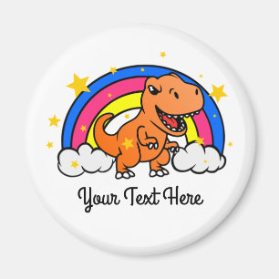 Cute Custom Text Orange Dinosaur Rainbow Magnet