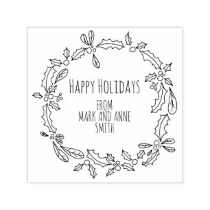 Cute Custom Vintage Happy Holidays Holly Berry Self-inking Stamp