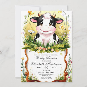 Cute Custom Watercolor Cow Baby Shower Invitation