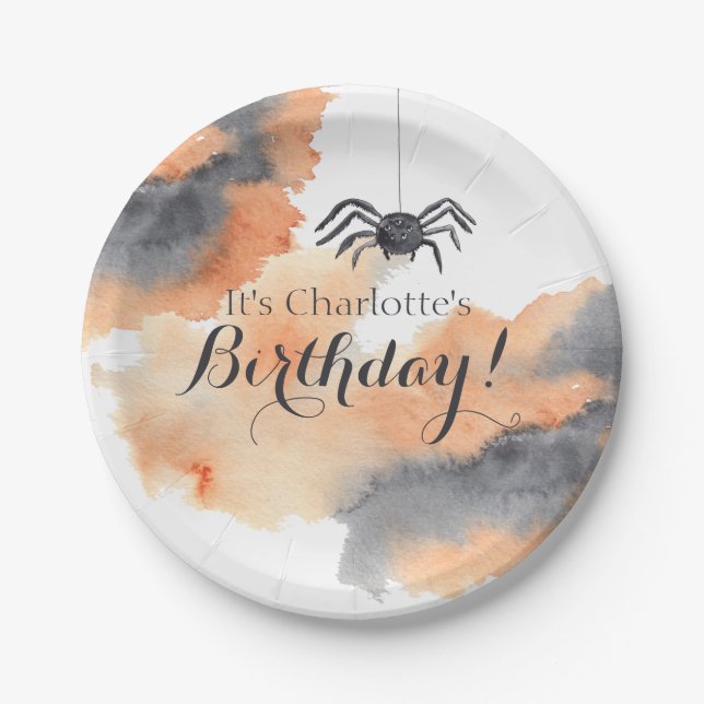 Cute Custom Watercolor Halloween Birthday Paper Plate (Front)