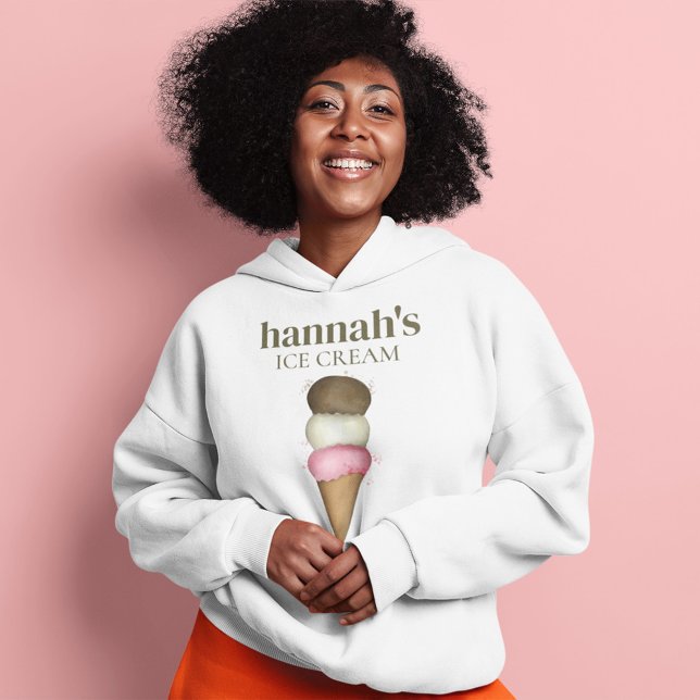 Cute Custom Watercolor Ice Cream Cone  Hoodie (Ice Cream Shop Business Sweatshirt)