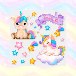 Cute Custom Watercolor Stars and Baby Unicorn 
