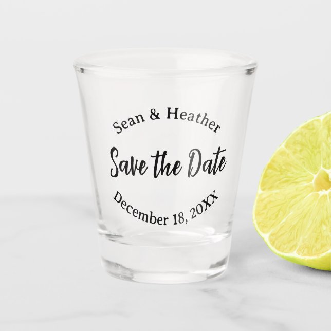 CUTE!  💒 Custom Wedding Shot Glass –Save the Date (Front)