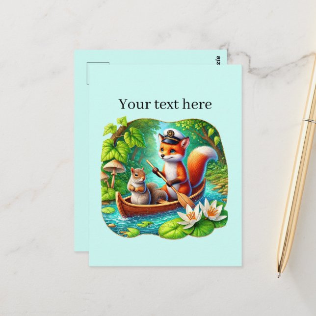 Cute customisable animal lovers canoeing  postcard (Front/Back In Situ)