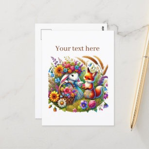 Cute customisable animal lovers fox bunny postcard