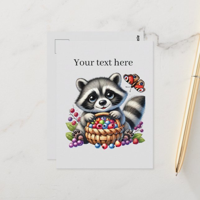 Cute customisable animal lovers racoon  postcard (Front/Back In Situ)