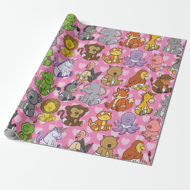 Cute Customisable Baby Animal Wrapping Paper (Unrolled)