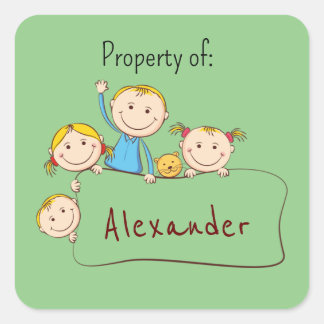 Cute customisable bookplates, nameplates for kids square sticker