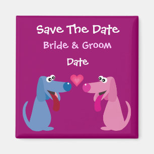 Cute Customisable Bride & Groom Dogs Save The Date Magnet