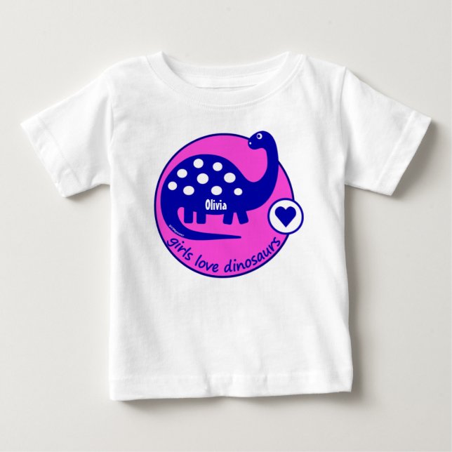 Cute Customisable Bright Pink Dinosaur for Girls Baby T-Shirt (Front)