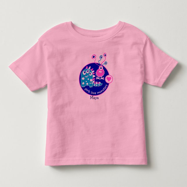 Cute Customisable Funny Little Pink Girl Monsters Toddler T-Shirt (Front)