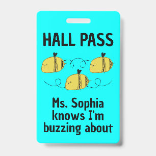 Cute Customisable Hall Pass Bumble Bee Team Spirit ID Badge