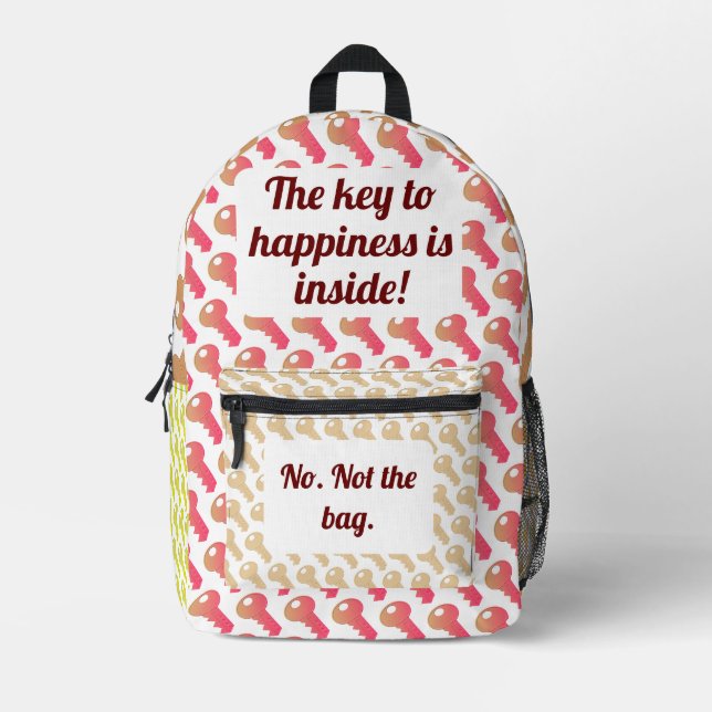 Cute Customisable Key to Happiness Printed Backpack (Front)