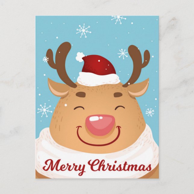 Cute Customisable Merry Christmas Reindeer Card (Front)