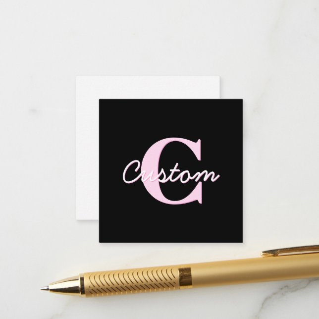 Cute Customisable Monogram | Light Pink & Black Enclosure Card (Front/Back In Situ)