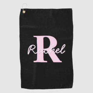 Cute Customisable Monogram   Light Pink & Black Golf Towel