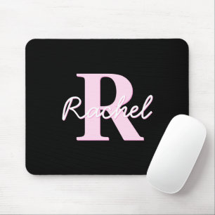 Cute Customisable Monogram   Light Pink & Black Mouse Pad