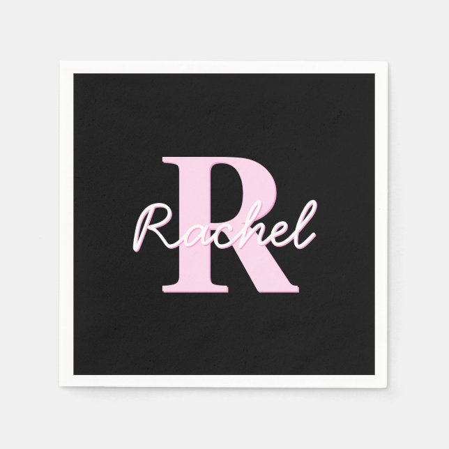 Cute Customisable Monogram | Light Pink & Black Napkin (Front)