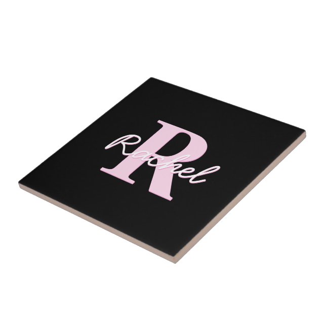 Cute Customisable Monogram | Light Pink & Black Tile (Side)