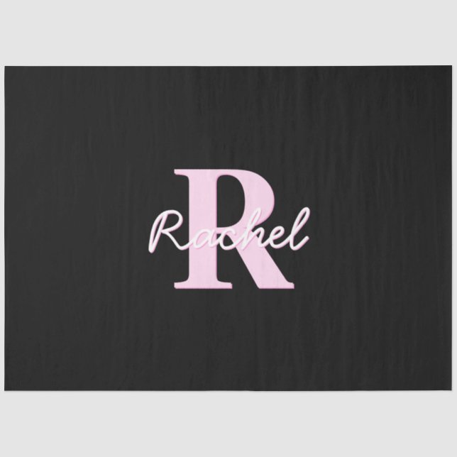 Cute Customisable Monogram | Light Pink & Black Tissue Paper (Front)