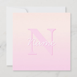 Cute Customisable Monogram   Peach & Pink Ombre Card