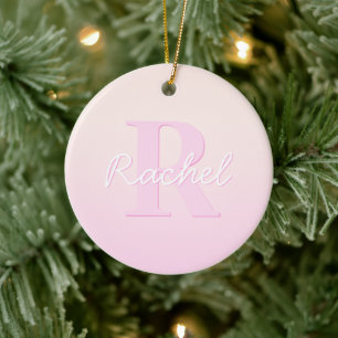 Cute Customisable Monogram   Peach & Pink Ombre Ceramic Tree Decoration