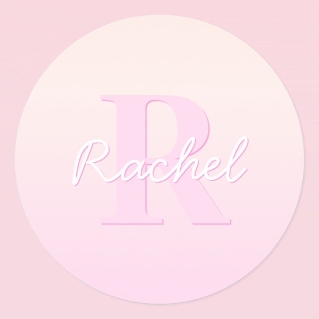 Cute Customisable Monogram | Peach & Pink Ombre Classic Round Sticker (Creator Uploaded)