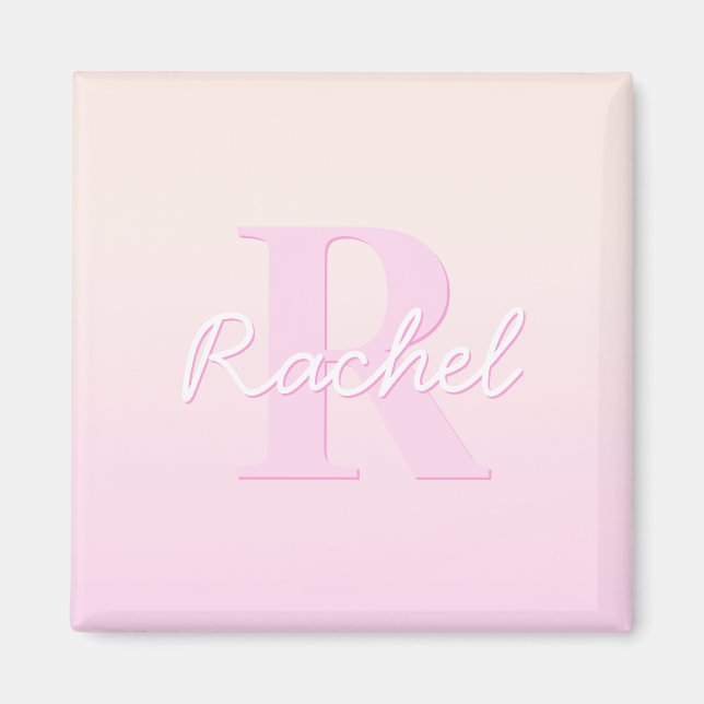 Cute Customisable Monogram | Peach & Pink Ombre Magnet (Front)