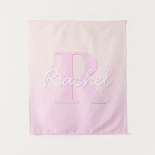 Cute Customisable Monogram Peach & Pink Ombre Tapestry