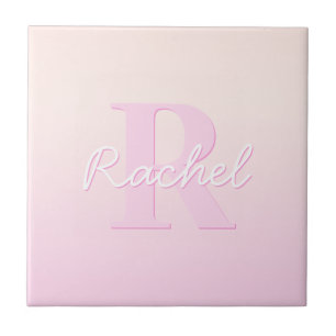 Cute Customisable Monogram   Peach & Pink Ombre Tile