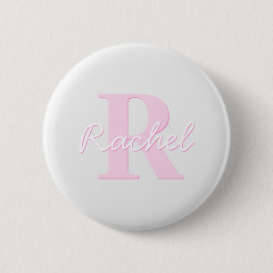 Cute Customisable Monogram   Pink Ombre & Grey 6 Cm Round Badge