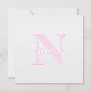 Cute Customisable Monogram   Pink Ombre & Grey Card