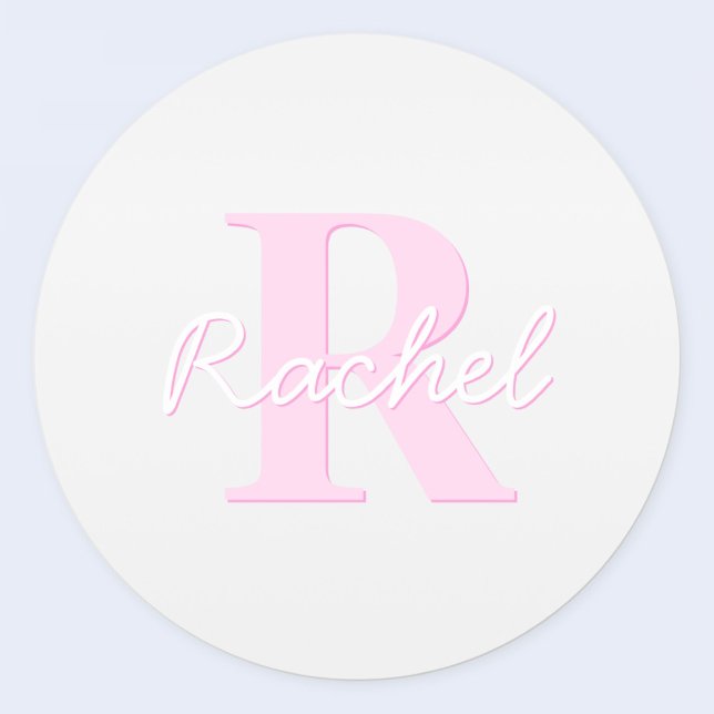 Cute Customisable Monogram | Pink Ombre & Grey Classic Round Sticker (Creator Uploaded)