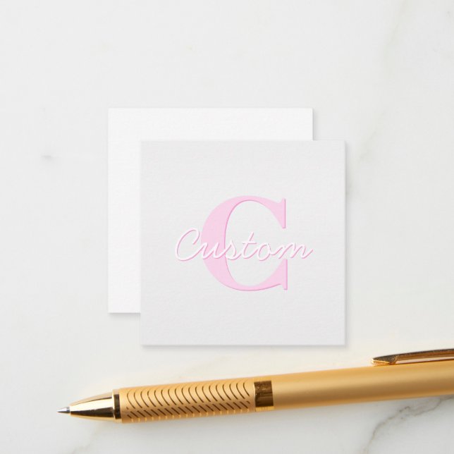 Cute Customisable Monogram | Pink Ombre & Grey Enclosure Card (Front/Back In Situ)