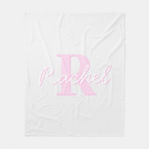 Cute Customisable Monogram   Pink Ombre & Grey Fleece Blanket