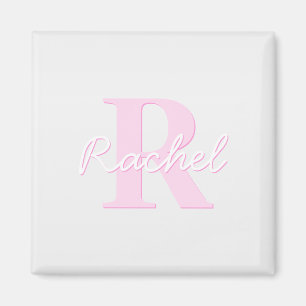 Cute Customisable Monogram   Pink Ombre & Grey Magnet