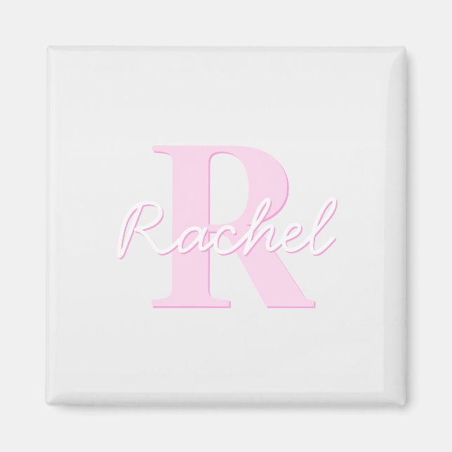 Cute Customisable Monogram | Pink Ombre & Grey Magnet (Front)