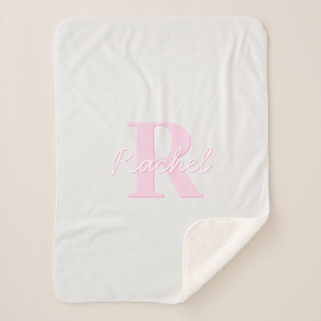 Cute Customisable Monogram | Pink Ombre & Grey Sherpa Blanket (Front)