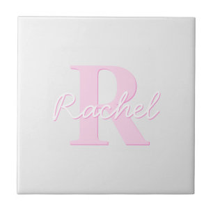 Cute Customisable Monogram   Pink Ombre & Grey Tile
