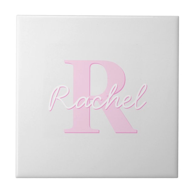 Cute Customisable Monogram | Pink Ombre & Grey Tile (Front)
