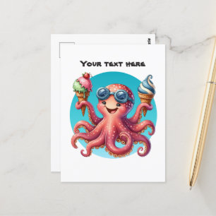 Cute customisable octopus ice cream  postcard
