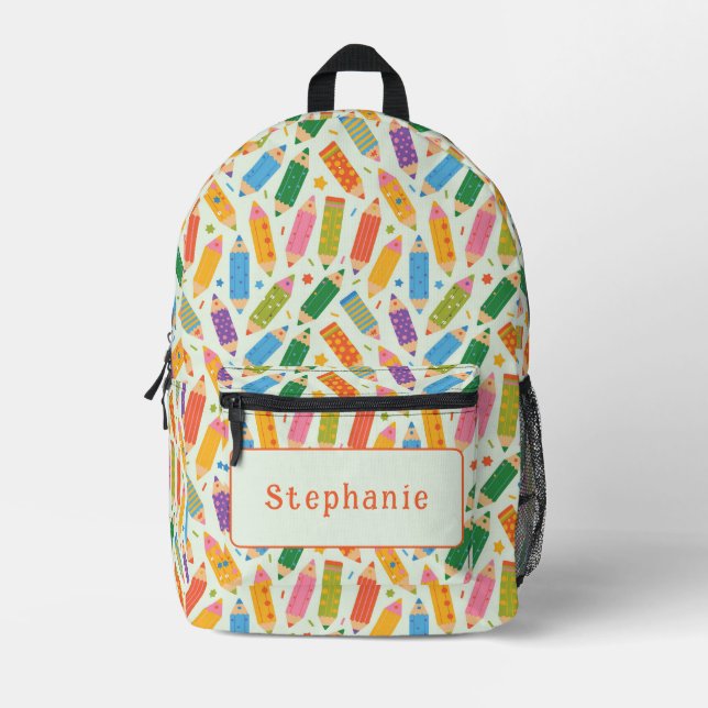 Cute Customisable Pencil Print Printed Backpack (Front)