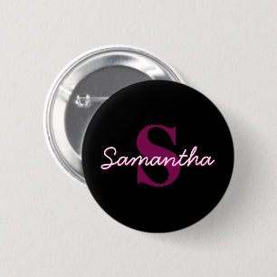 Cute Customisable Pink & Black Monogram Script 6 Cm Round Badge