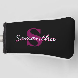 Cute Customisable Pink & Black Monogram Script Golf Head Cover