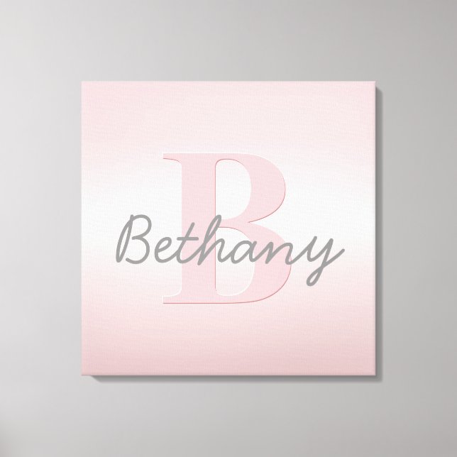 Cute Customisable Pink Monogram & Your Name Script Canvas Print (Front)
