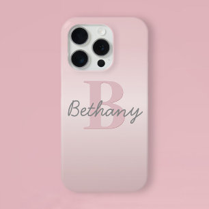 Cute Customisable Pink Monogram & Your Name Script iPhone 15 Pro Case