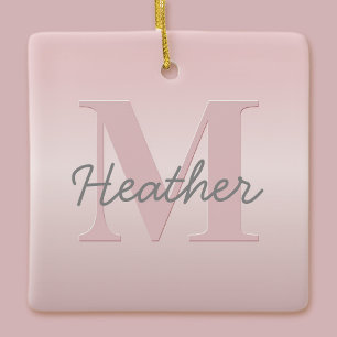 Cute Customisable Pink Monogram & Your Name Script Ceramic Ornament
