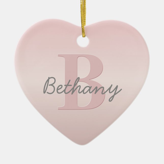 Cute Customisable Pink Monogram & Your Name Script Ceramic Tree Decoration (Front)